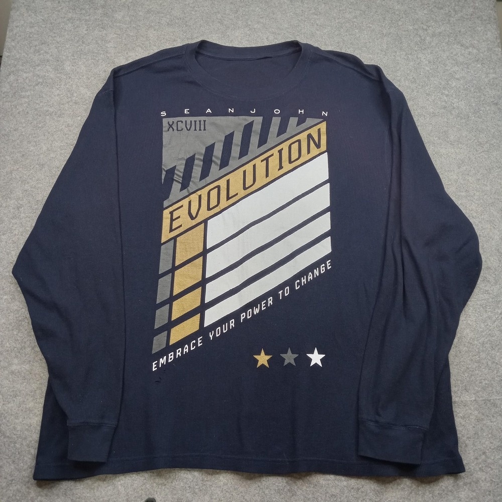 Sean John Shirt Mens 5XL Blue Long Sleeve Thermal Evolution Graphic Print Tee